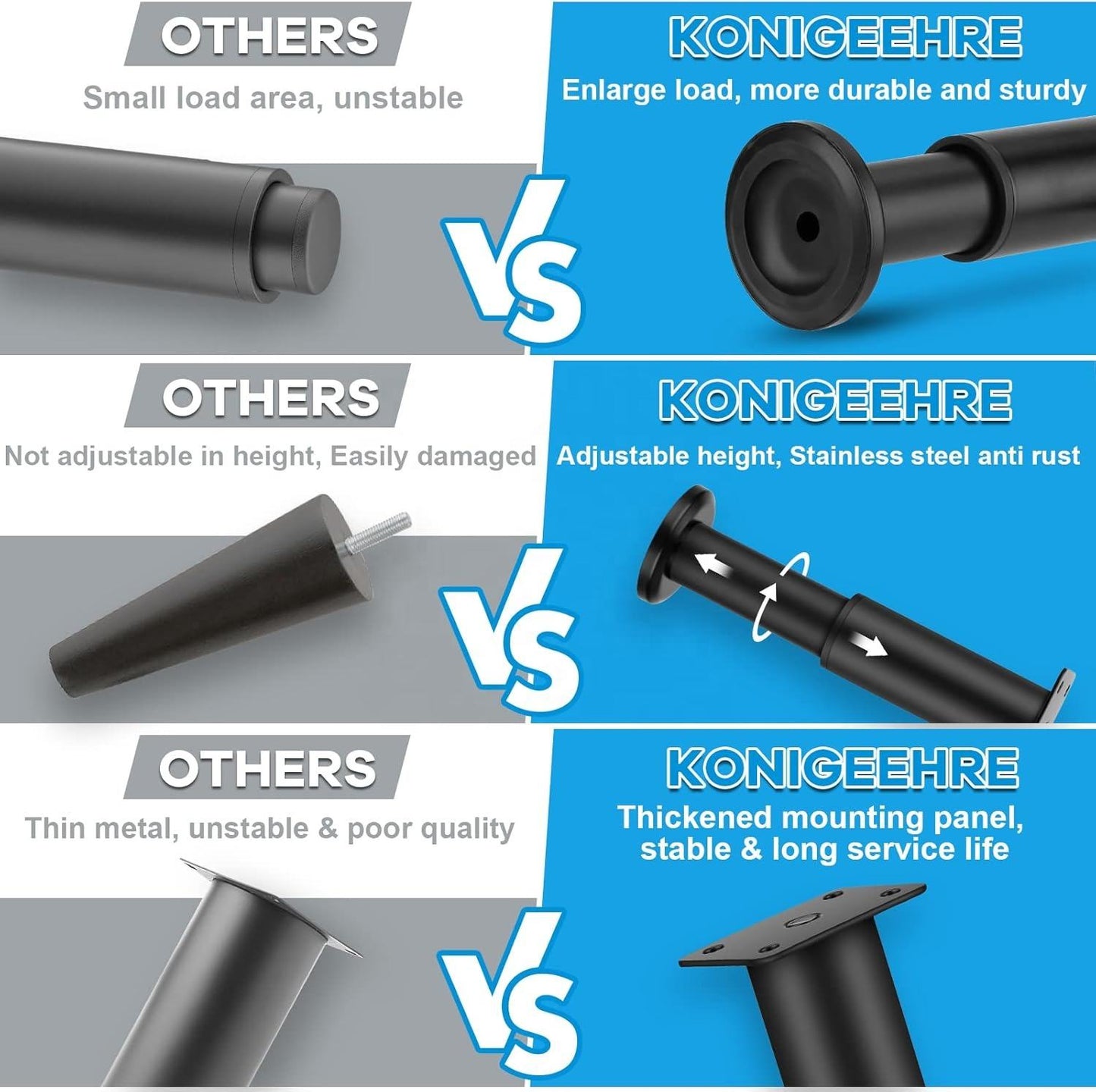 Upgraded Metal Adjustable Furniture Legs